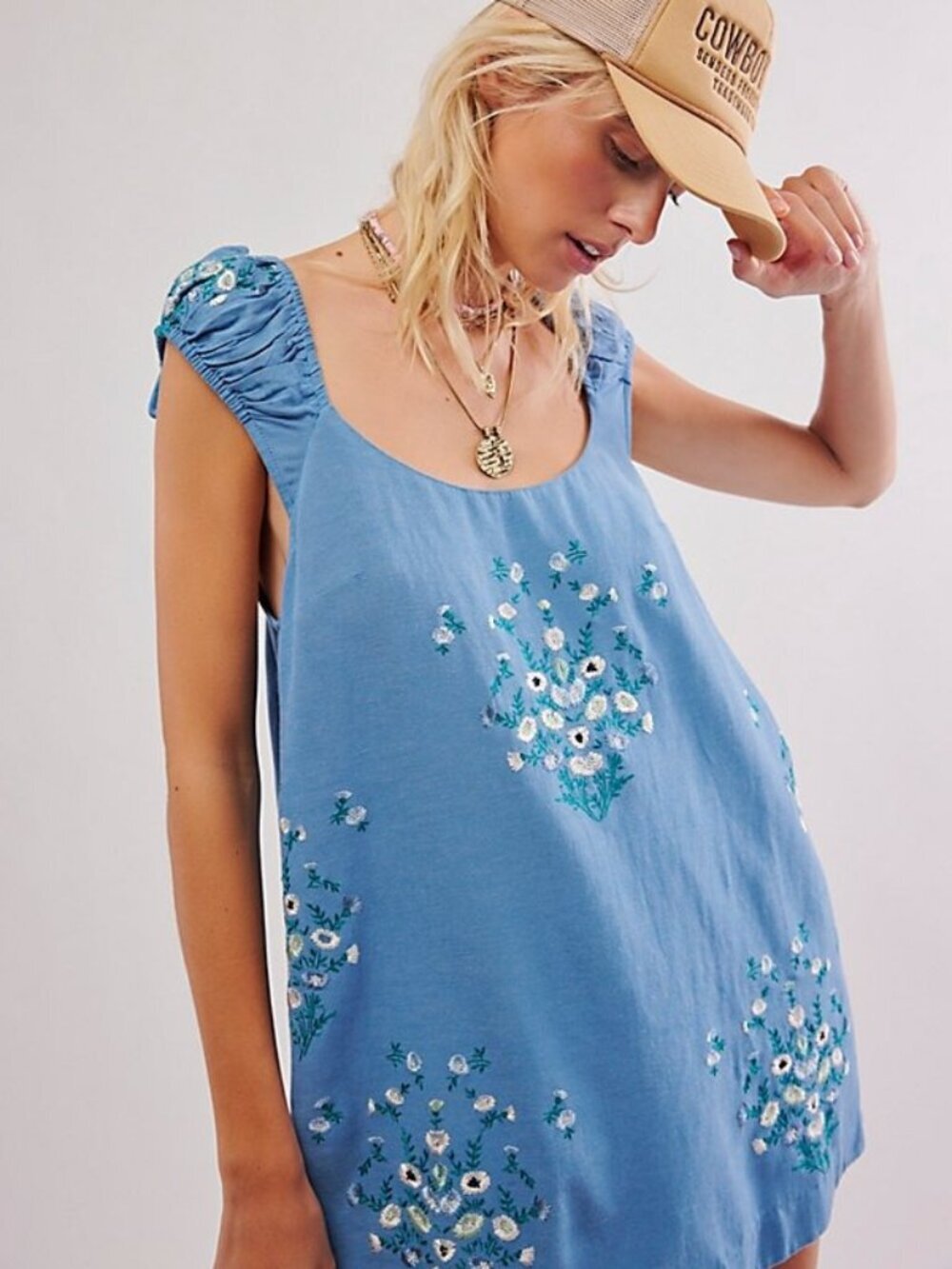Free People Wildflower Embroidered Mini Dress - Blue - Size XS